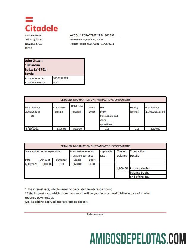 Latvia Citadele Excel Pdf modelo
